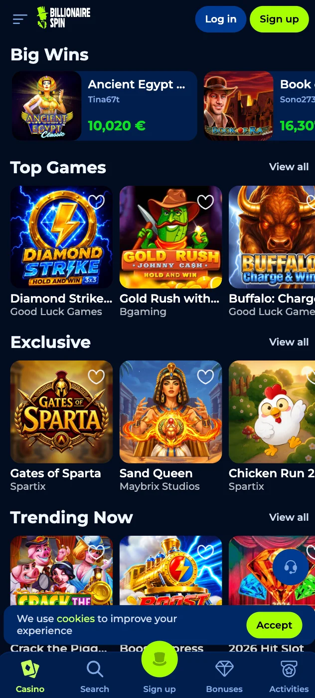 Billionaire Spin Casino na mobilu